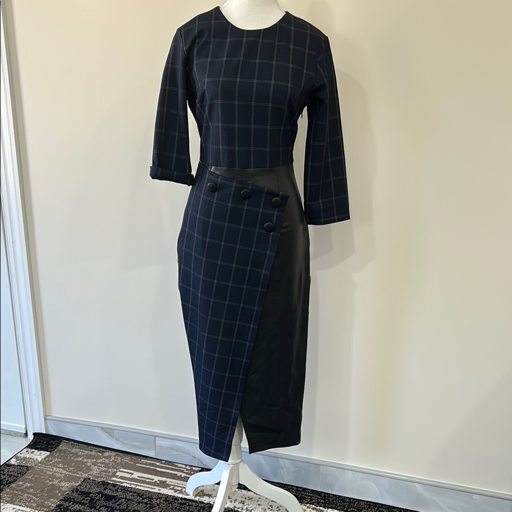Elegant Black Checkered Dress